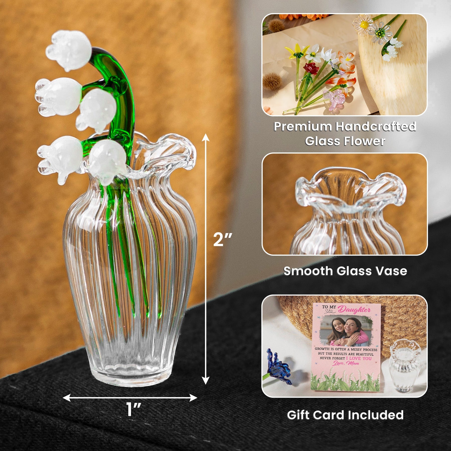 To My Daughter I Love You Birth Flower - Glass Flowers Bouquet With Custom Photo Card