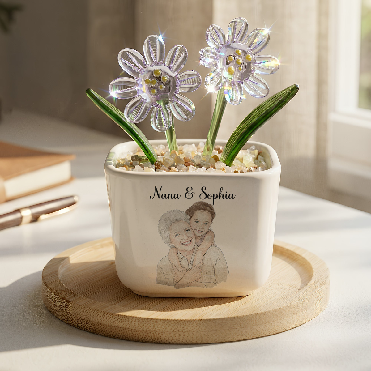 To My Granddaughter, Daughter - Custom Glass Birth Flower - Personalized Plant Pot