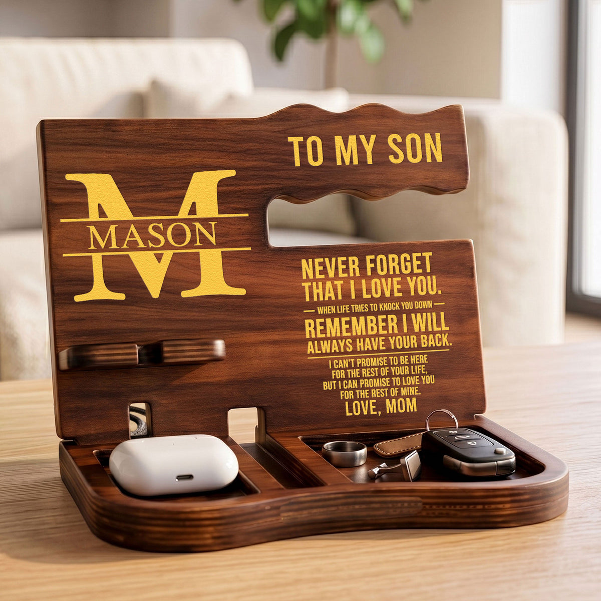 To Son Never Forget That I Love You From Mom, Dad - Personalized Desk Organizer