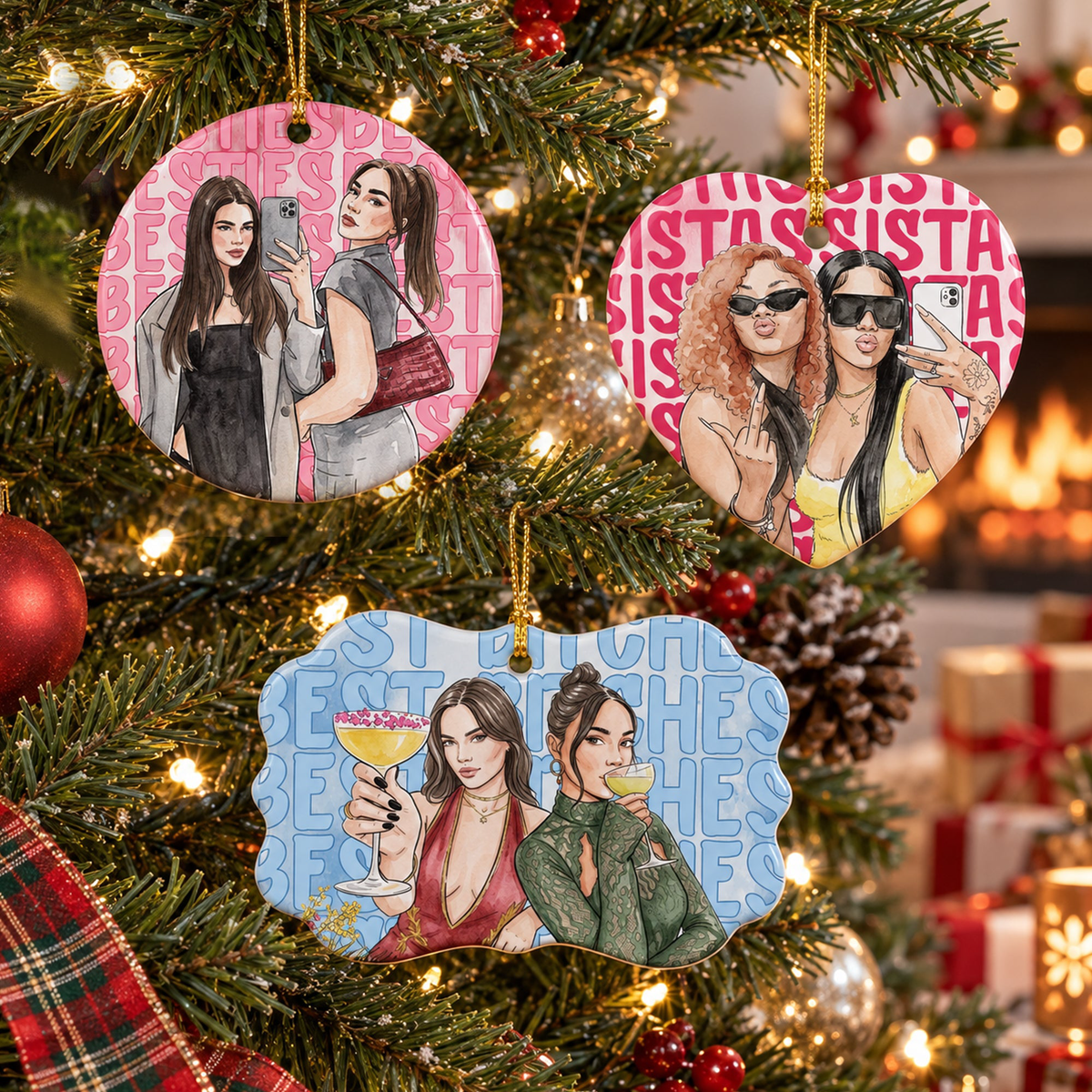 Turn Your Photo Into Watercolor Art - Best B*Tches Friendship Gifts - Personalized Ornament