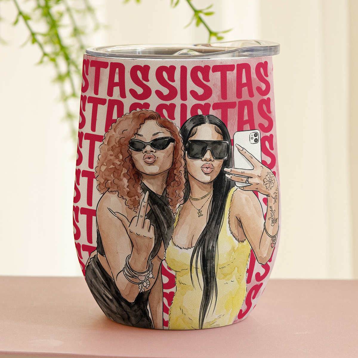 Turn Your Photo Into Watercolor Art - Best B*Tches Friendship Gifts - Personalized Wine Tumbler