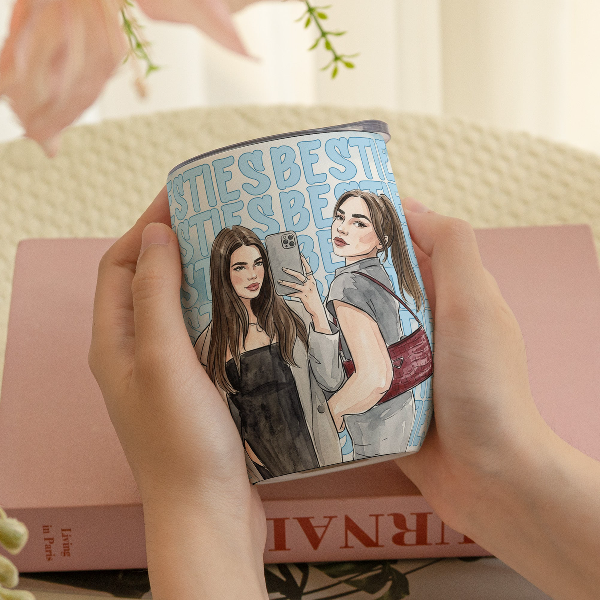 Turn Your Photo Into Watercolor Art - Best B*Tches Friendship Gifts - Personalized Wine Tumbler