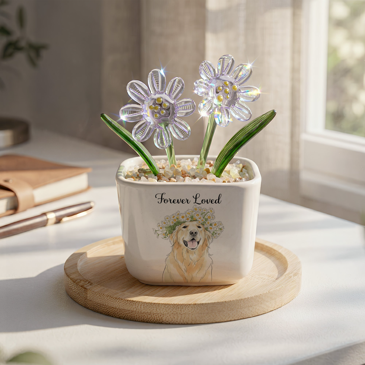Turn Photo Into Watercolor Art - Memorial Pet - Custom Glass Birth Flower - Personalized Plant Pot