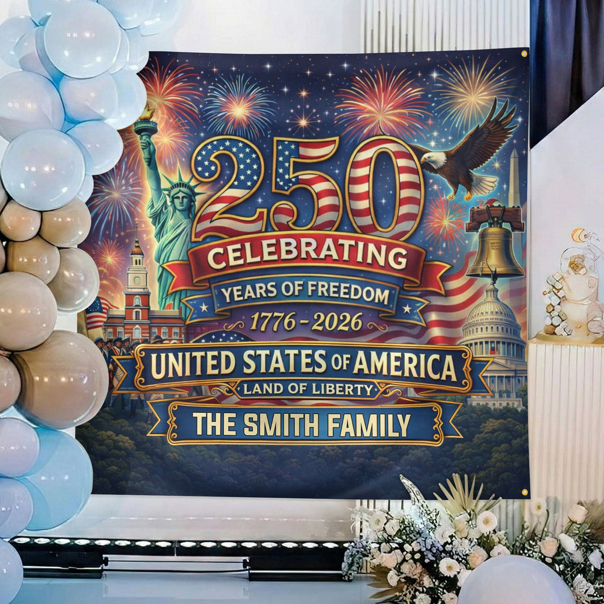 Usa 250th Anniversary Backdrop Semiquincentennial 1776-2026 - Personalized Backdrop