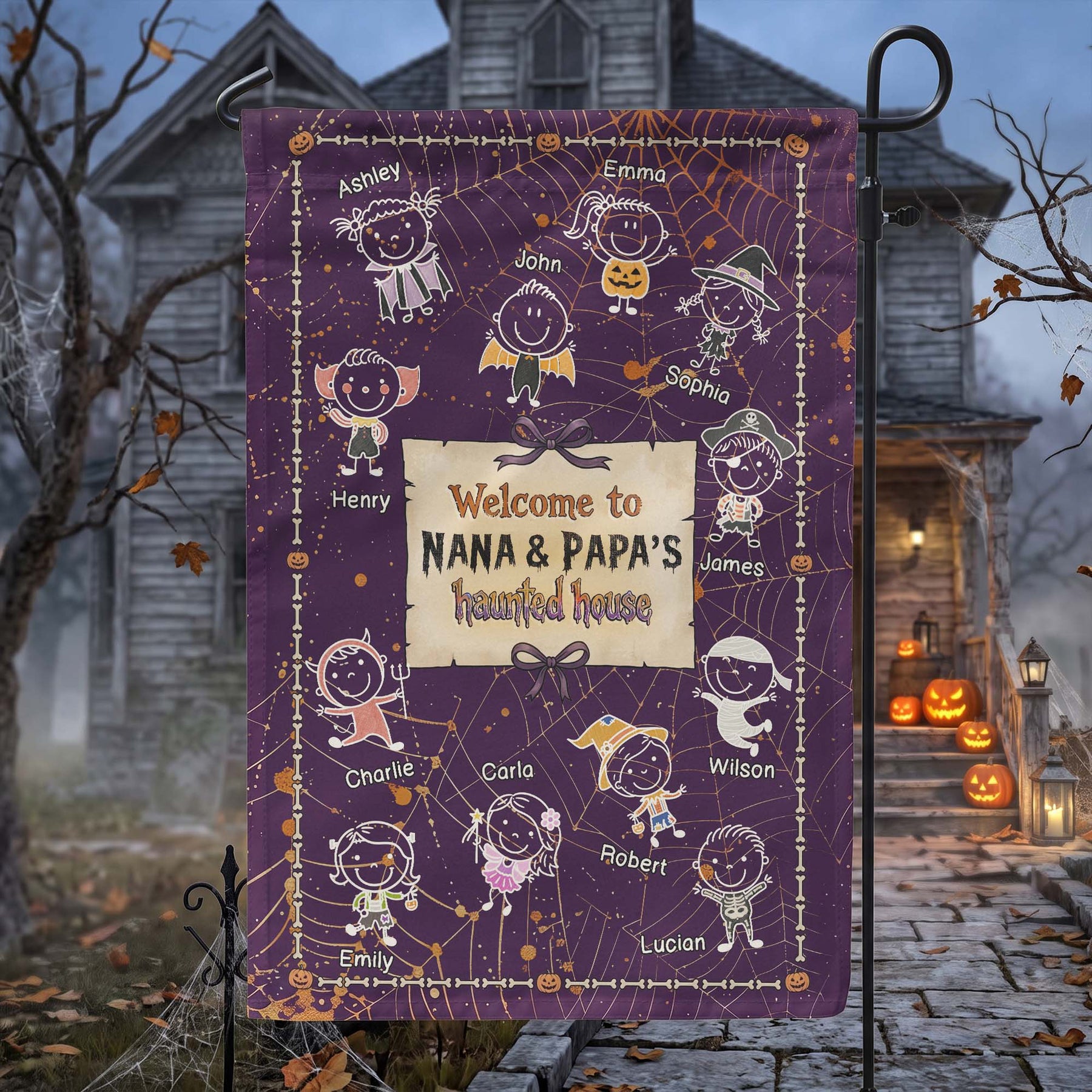 Welcome To Nana & Papa's Haunted House - Personalized Flag