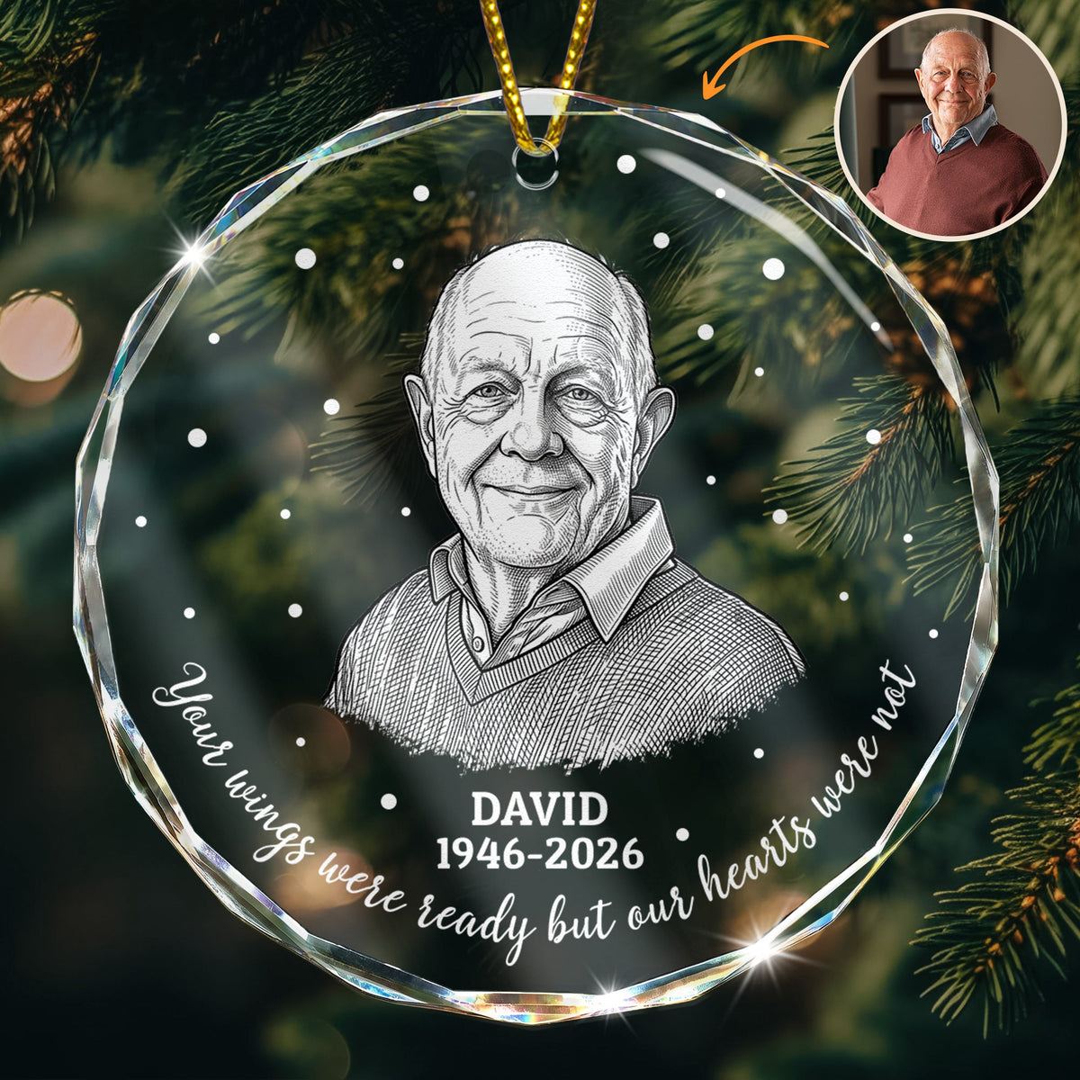 Your Wings Were Ready But Our Hearts Were Not Photo Sketch Line Art - Personalized Ornament