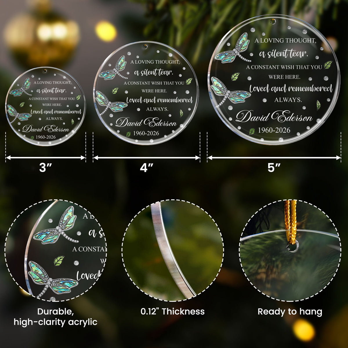 A Loving Thought, A Silent Tear Custom Name Memorial Christmas Gifts - Personalized Ornament
