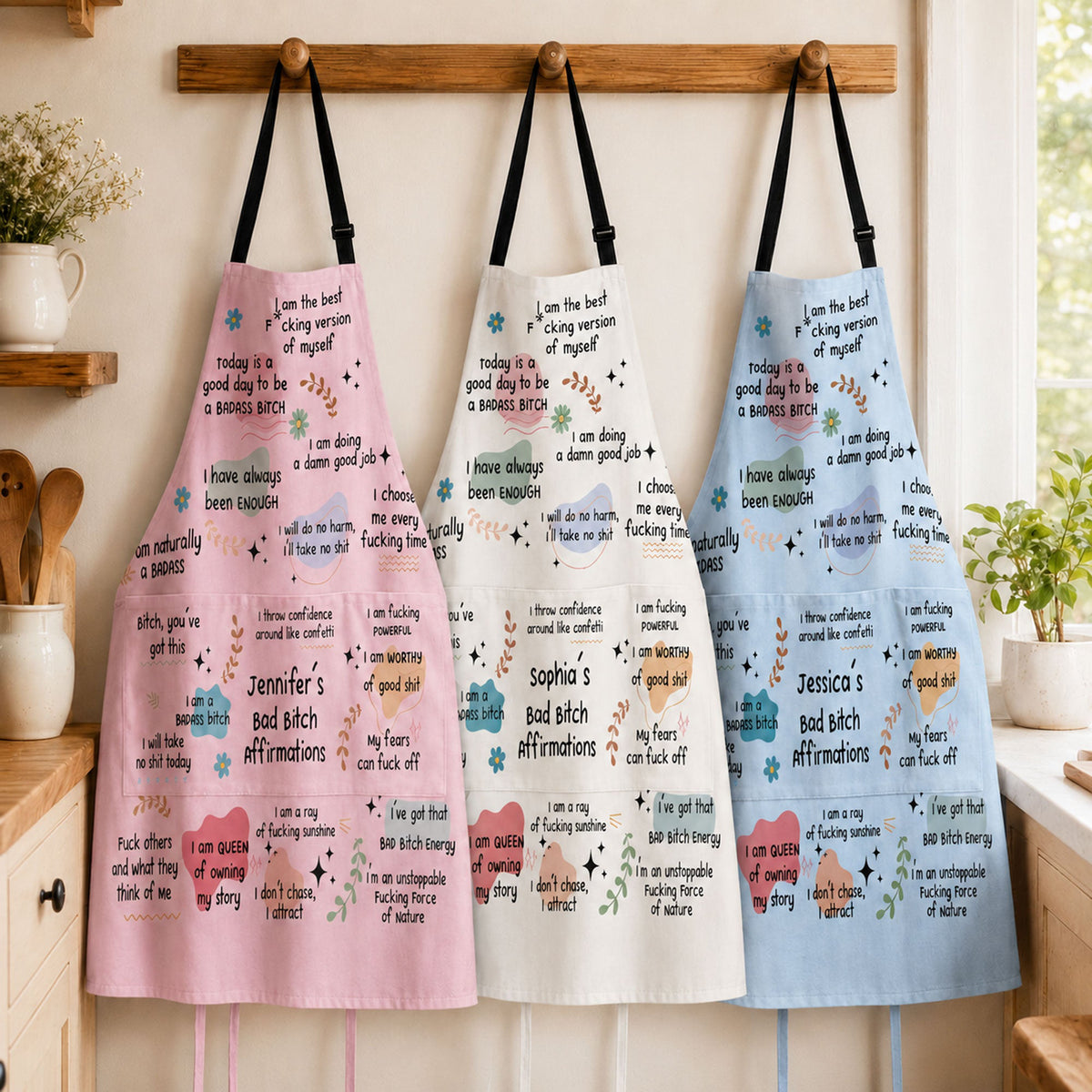 Bad BTch Affirmations - For Coworkers, Friends, Self Gift With Led Light - Personalized Apron