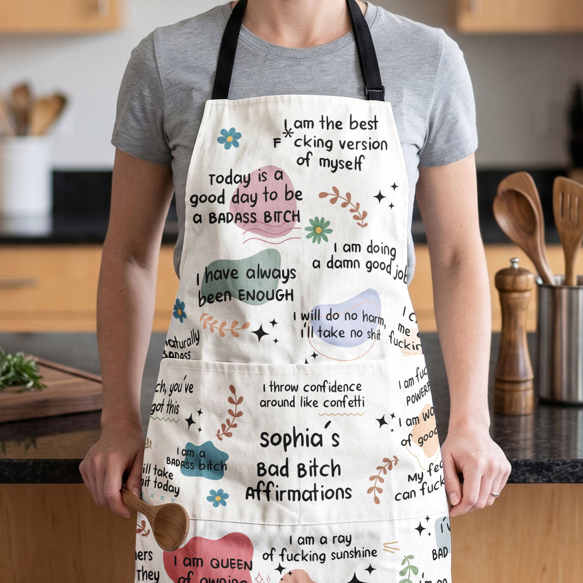 Bad BTch Affirmations - For Coworkers, Friends, Self Gift With Led Light - Personalized Apron