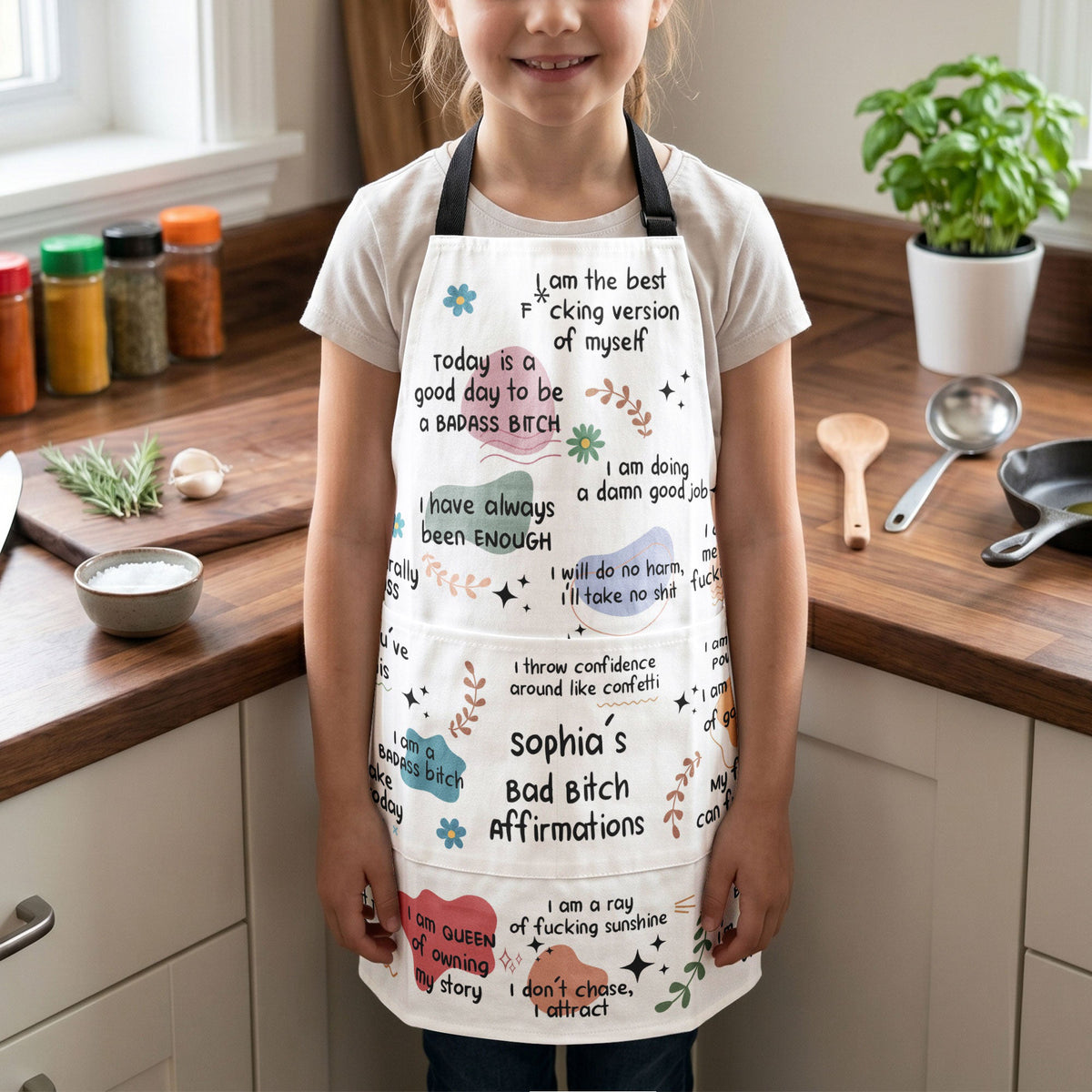 Bad BTch Affirmations - For Coworkers, Friends, Self Gift With Led Light - Personalized Apron