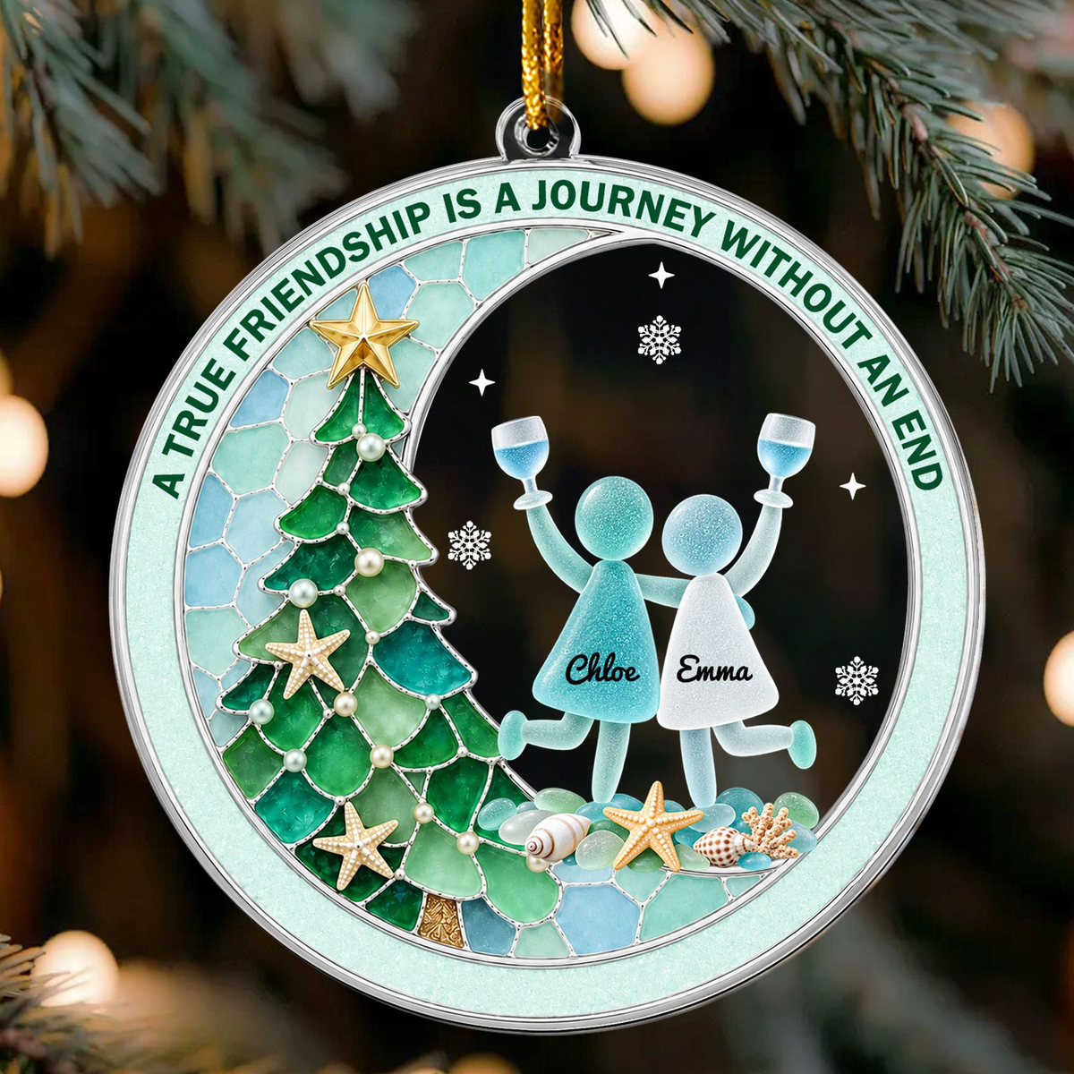 Best Friend Christmas Gift, Long Distance Friendship Sea Glass 3D Effect Ornament, Bestie Gift For Her, Friends Christmas Keepsake - Personalized Ornament