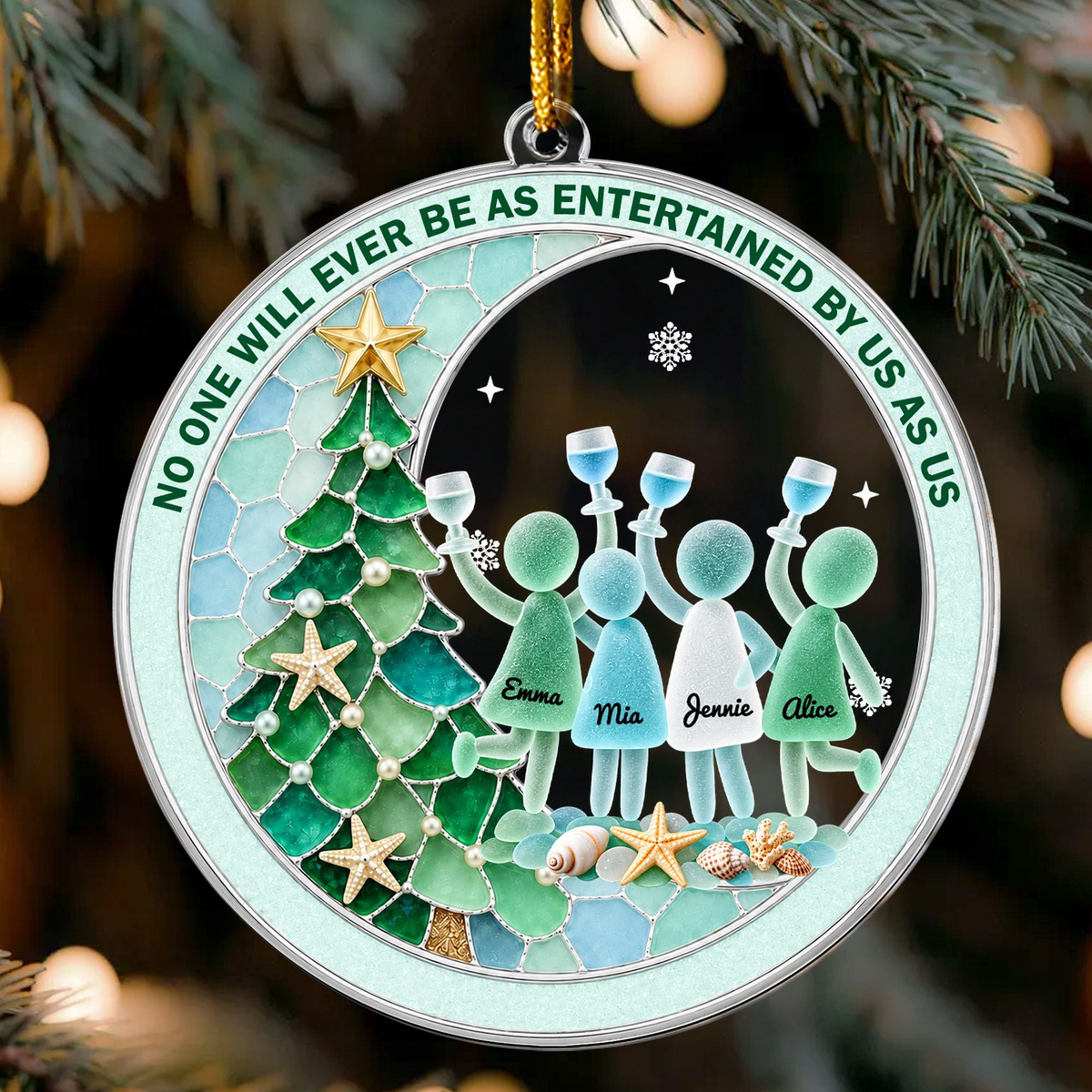 Best Friend Christmas Gift, Long Distance Friendship Sea Glass 3D Effect Ornament, Bestie Gift For Her, Friends Christmas Keepsake - Personalized Ornament