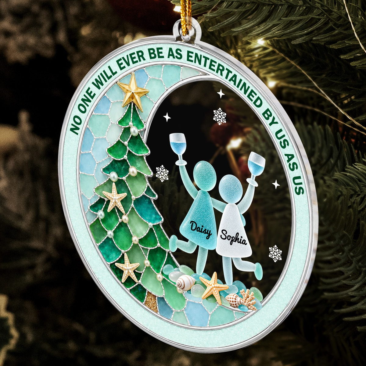 Best Friend Christmas Gift, Long Distance Friendship Sea Glass 3D Effect Ornament, Bestie Gift For Her, Friends Christmas Keepsake - Personalized Ornament