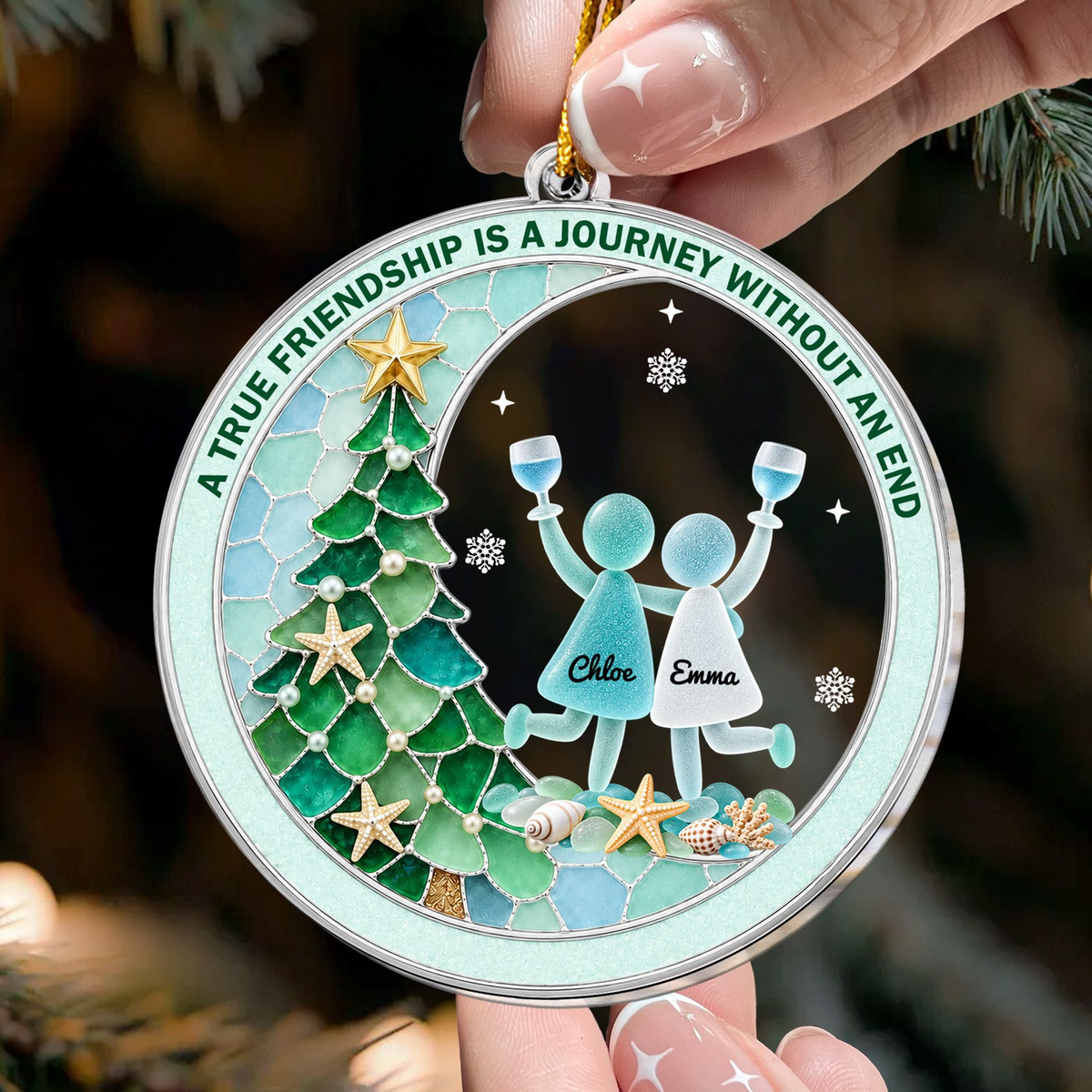 Best Friend Christmas Gift, Long Distance Friendship Sea Glass 3D Effect Ornament, Bestie Gift For Her, Friends Christmas Keepsake - Personalized Ornament