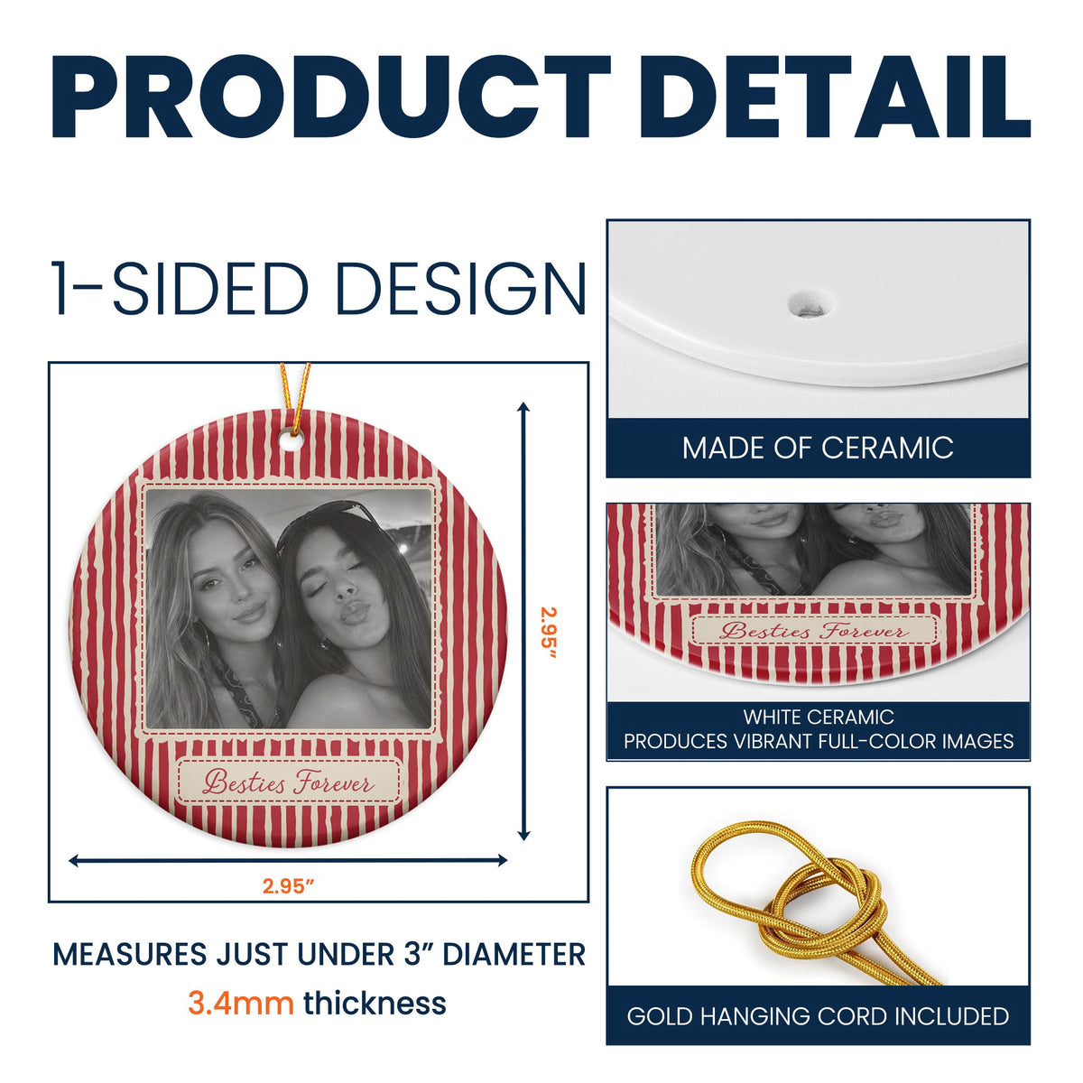 Best Friend Photo Ornament - Birthday Gifts For Bestie, Sister - Personalized Ornament