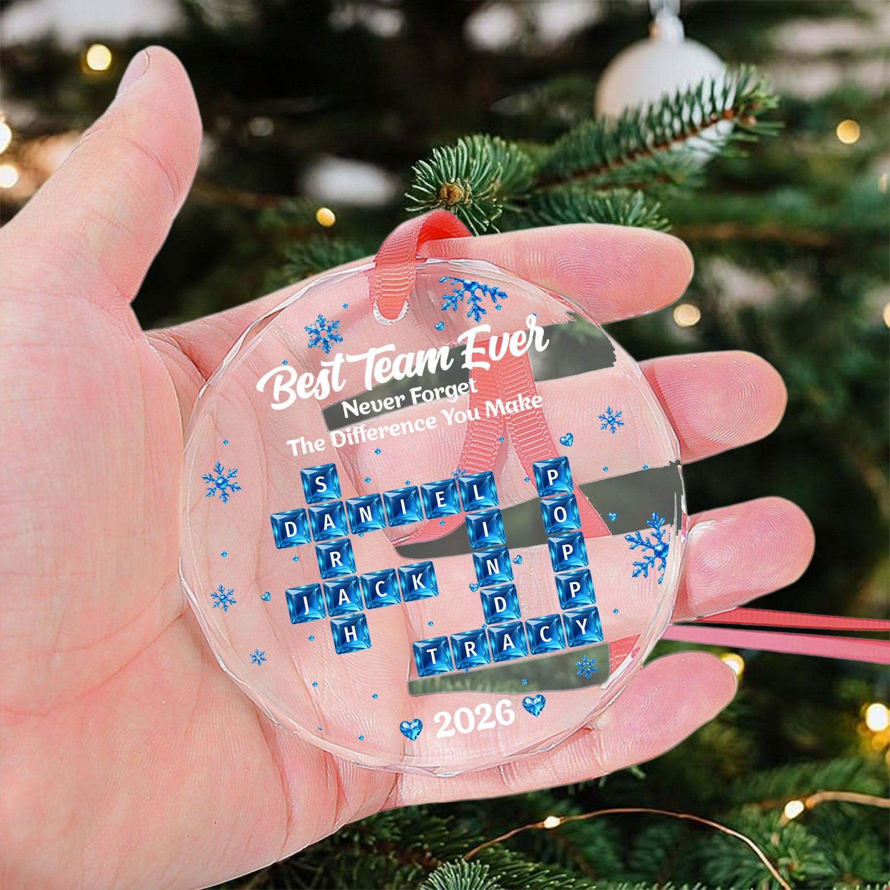 Best Team Ever - Custom Scrabble Crosswords Names, Bulk Gifts For Coworkers - Personalized Ornament