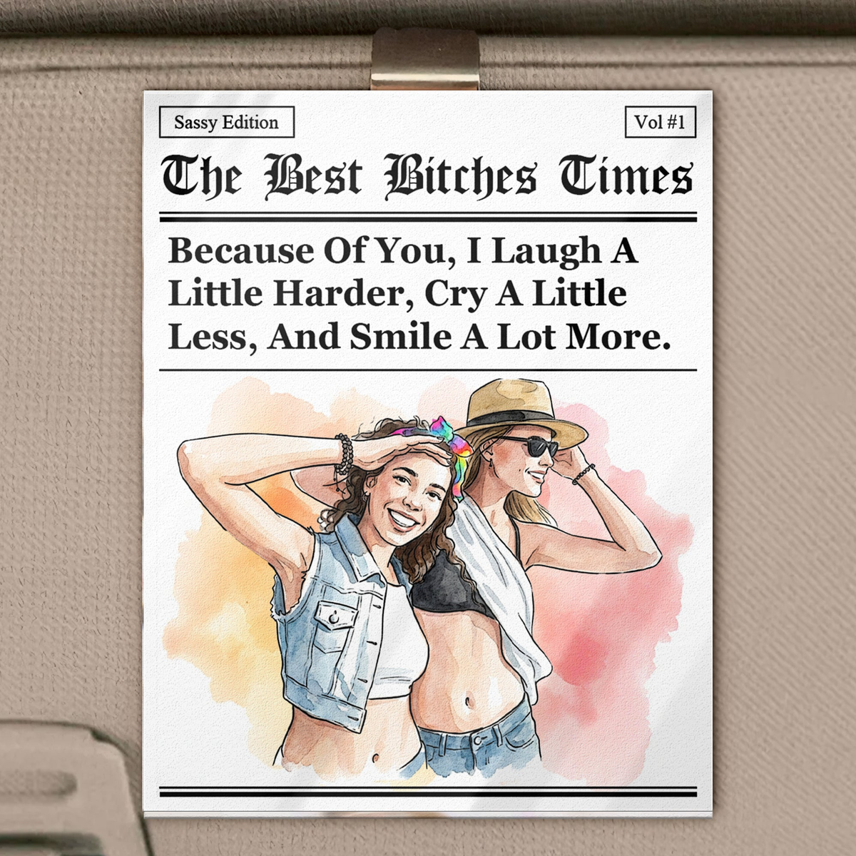 Bestie Gift Custom Friends Photo Watercolor Art - Personalized Car Visor Clip