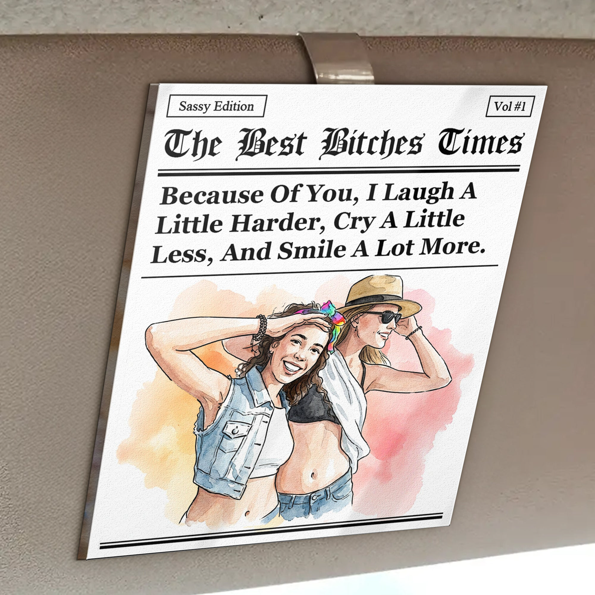 Bestie Gift Custom Friends Photo Watercolor Art - Personalized Car Visor Clip
