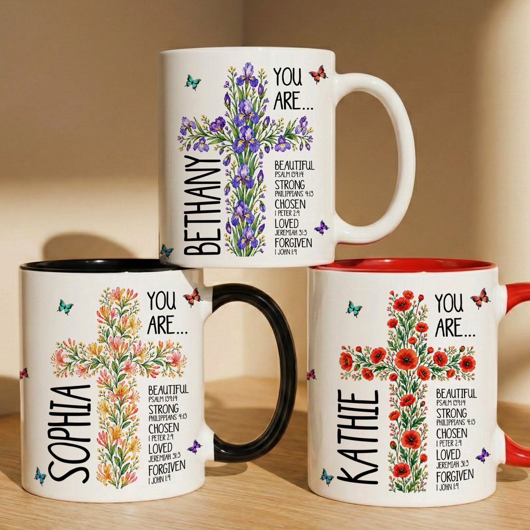 Birth Flower Cross You Are Bible Verse Affirmations - Personalized Mug