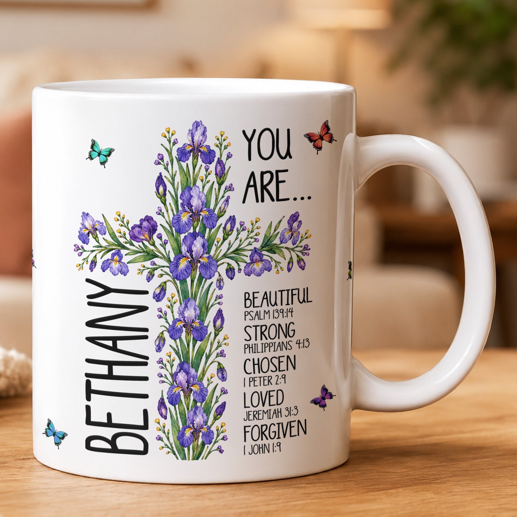 Birth Flower Cross You Are Bible Verse Affirmations - Personalized Mug