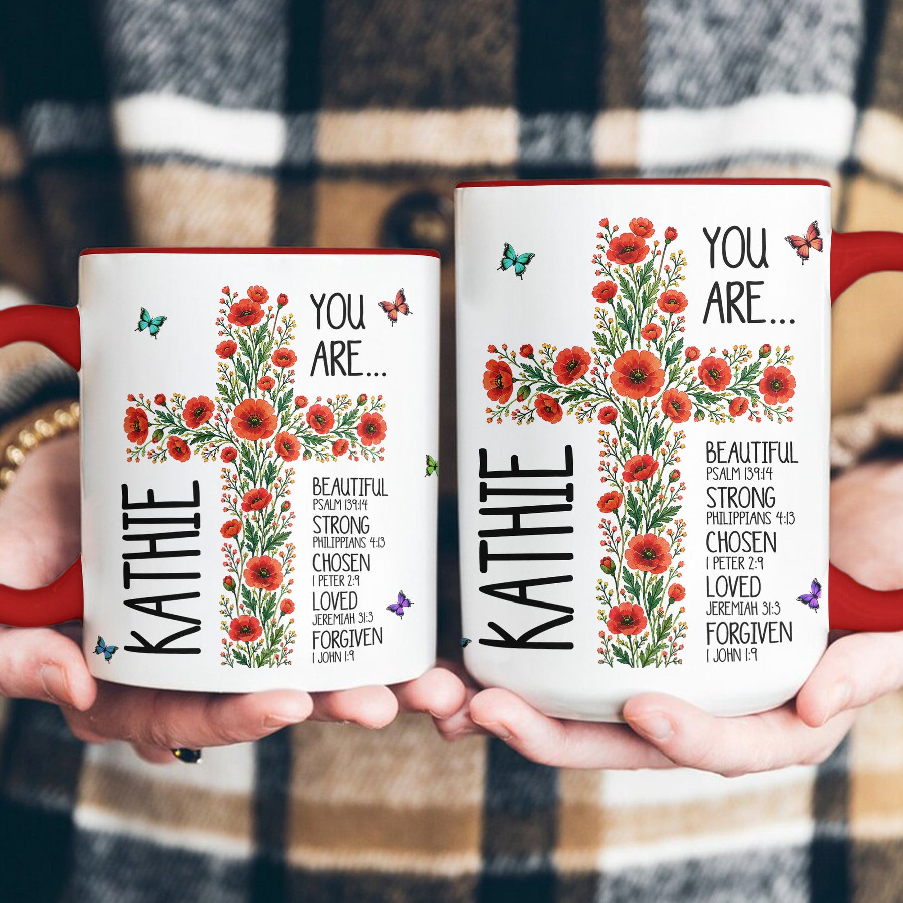 Birth Flower Cross You Are Bible Verse Affirmations - Personalized Mug