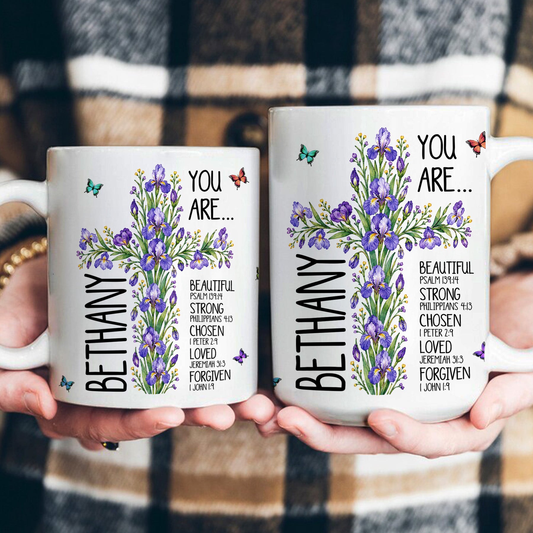 Birth Flower Cross You Are Bible Verse Affirmations - Personalized Mug