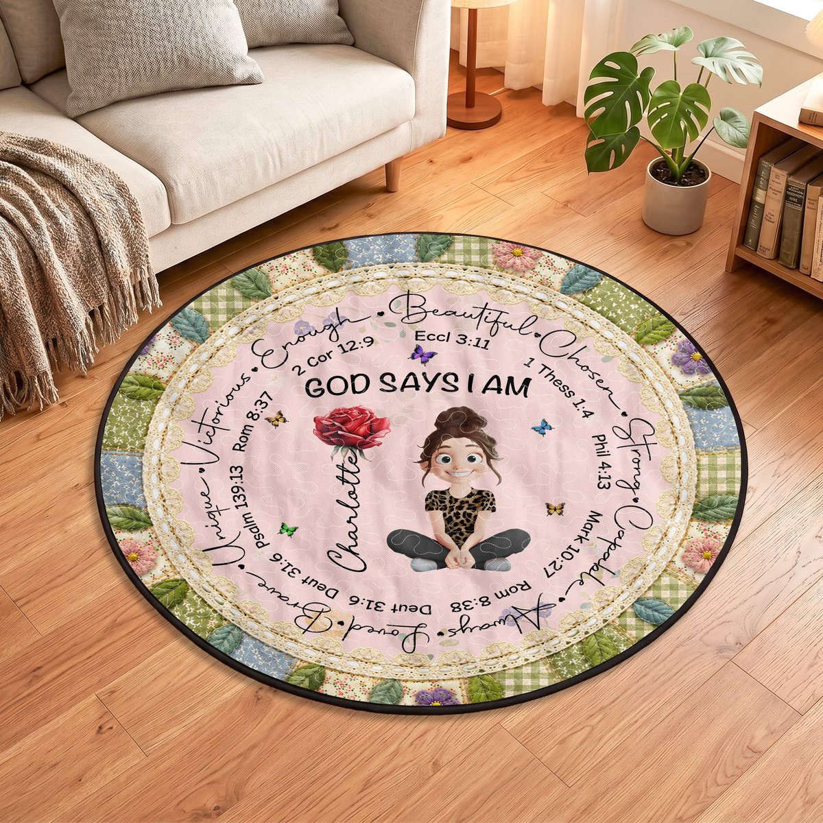 Birth Flower God Says I Am Patchwork Style - Personalized Quilted Mat