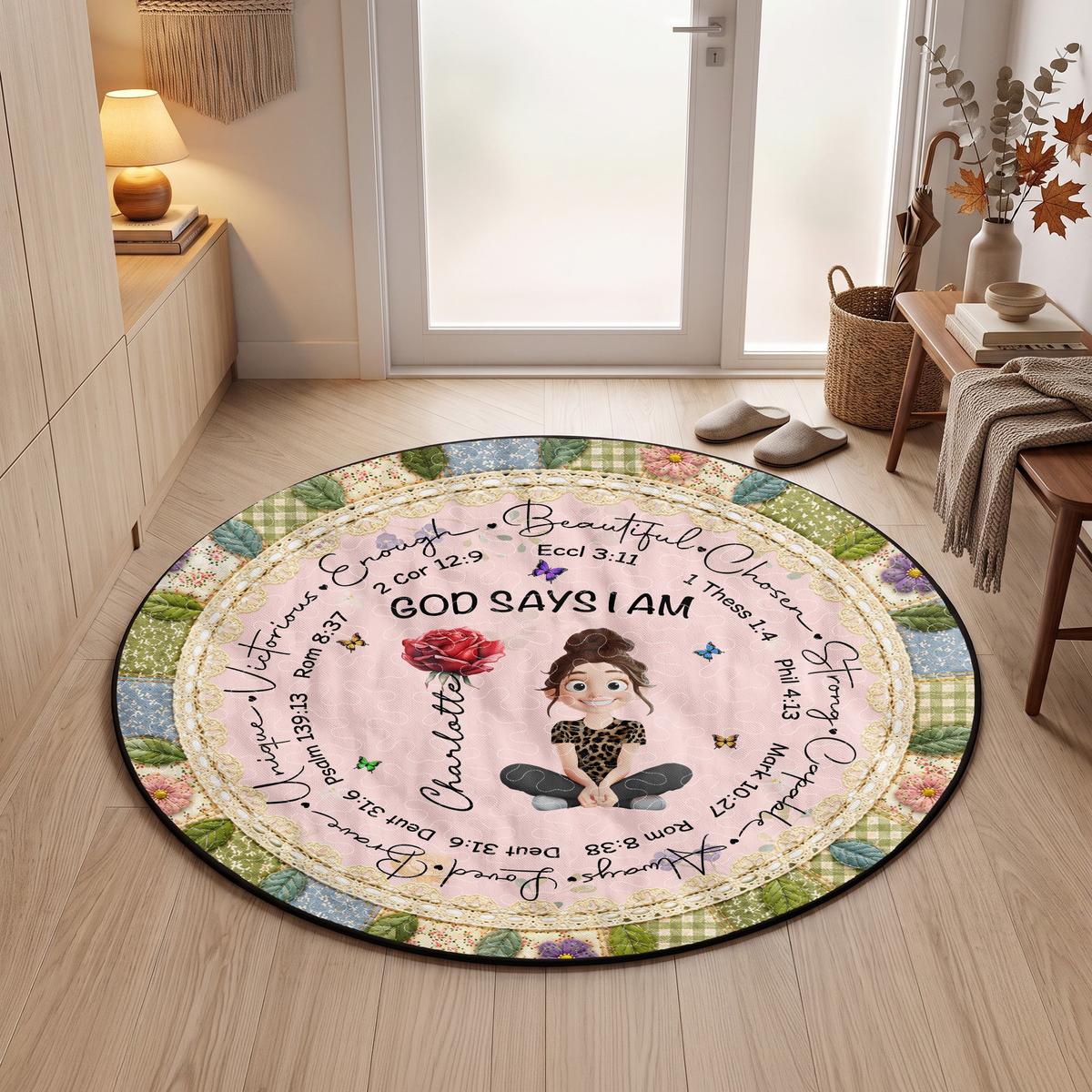 Birth Flower God Says I Am Patchwork Style - Personalized Quilted Mat