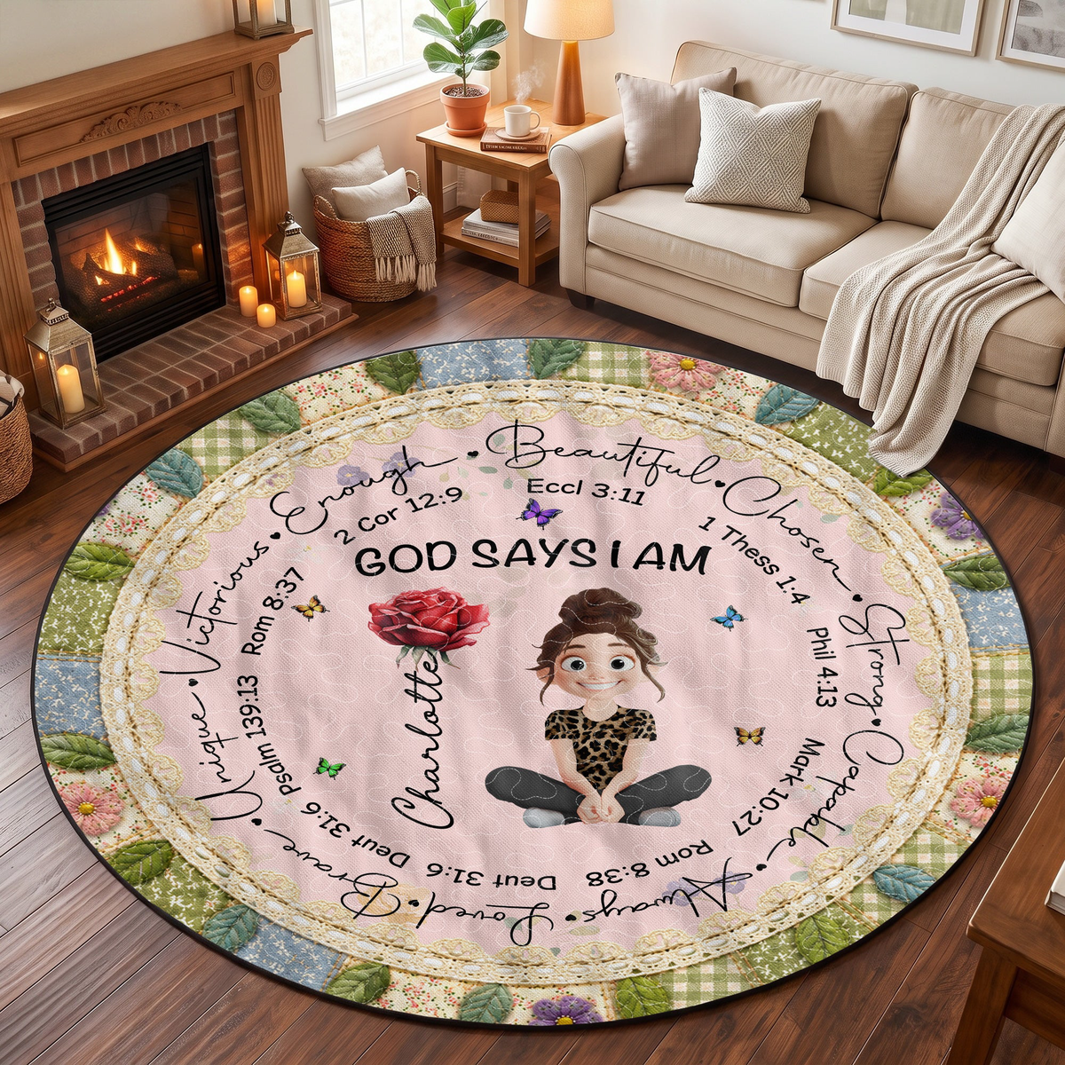 Birth Flower God Says I Am Patchwork Style - Personalized Quilted Mat