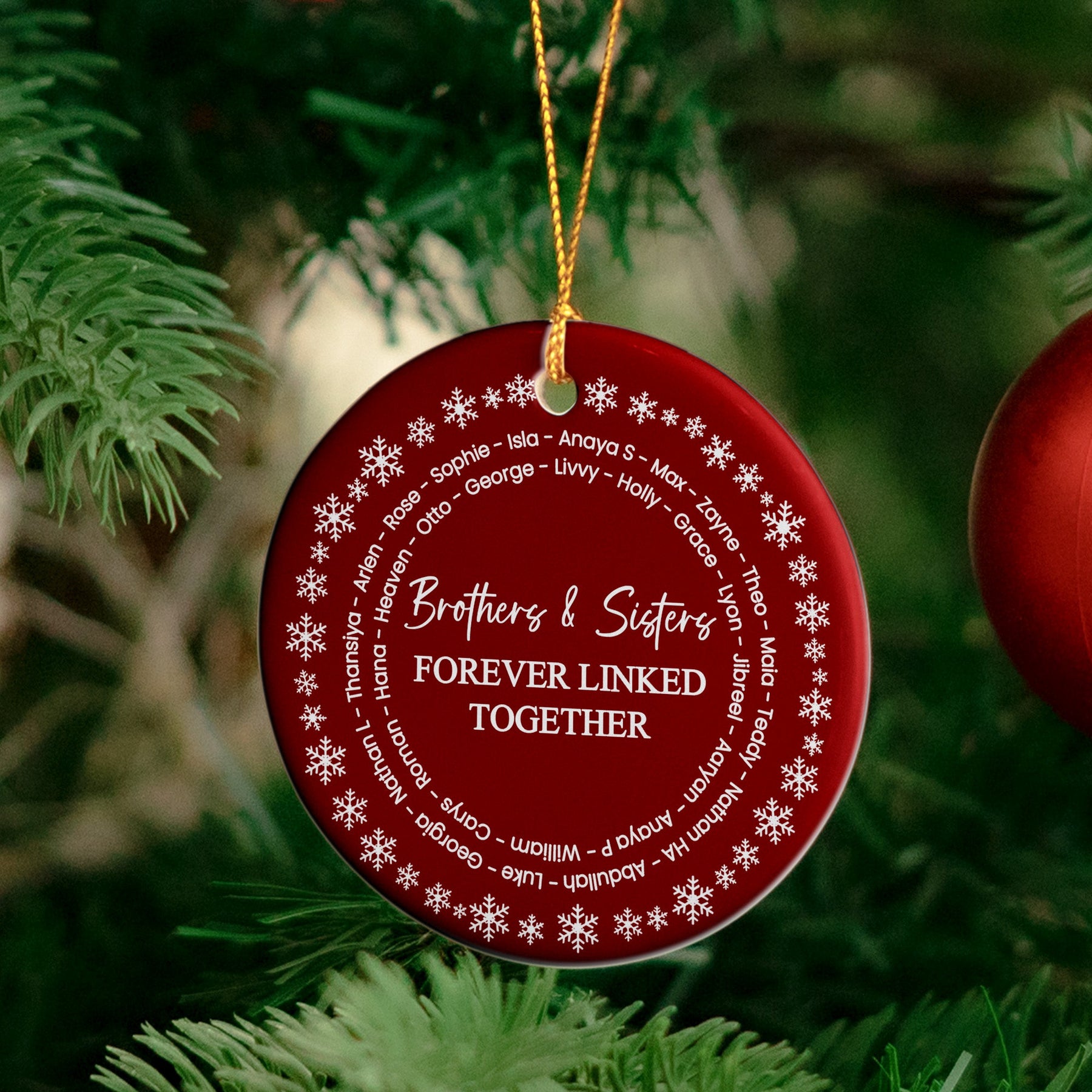 Brothers & Sisters Forever Linked Together - Custom Name Word Wreath - Personalized Ornament