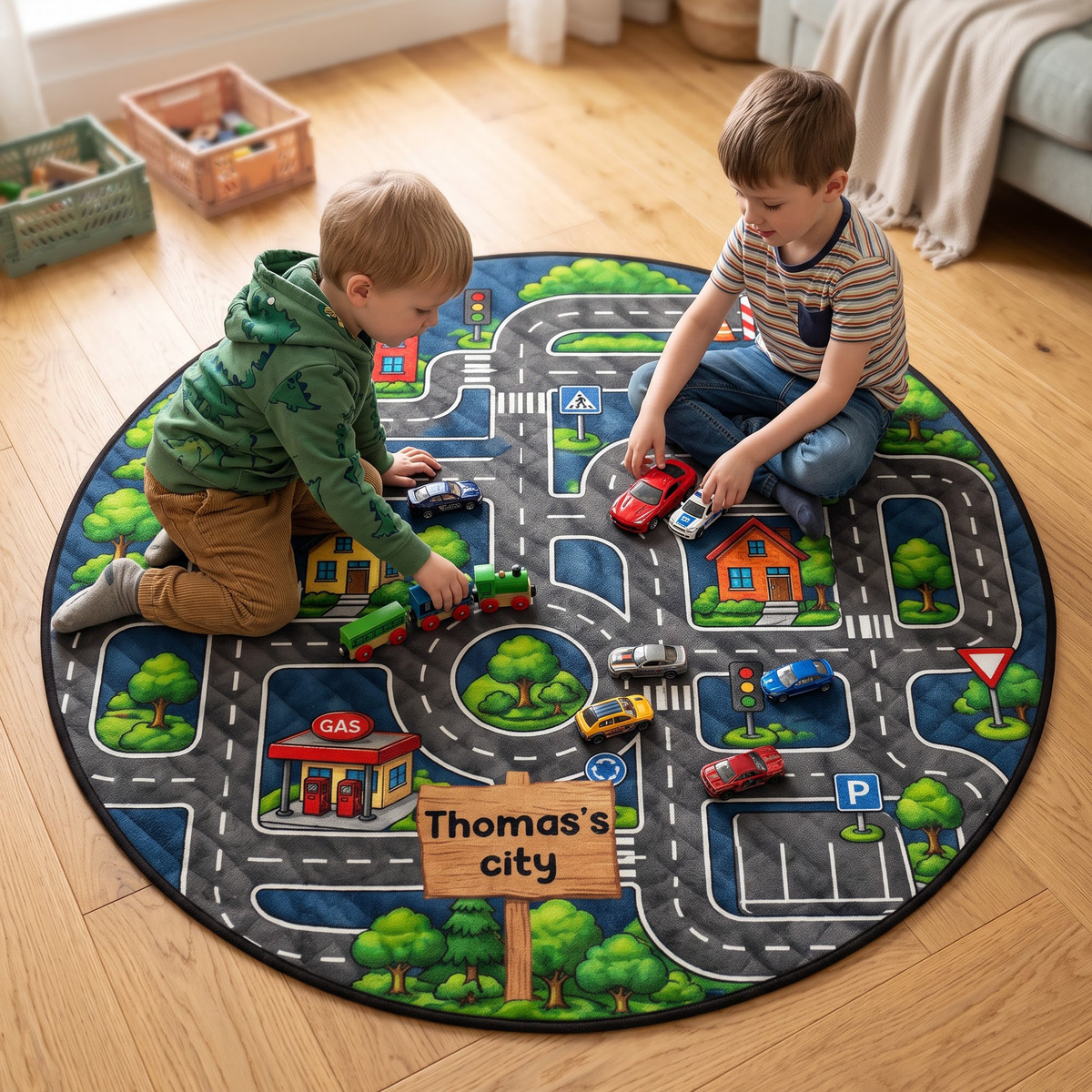 Car Racing Game Nursery Street For Kids - Personalized Quilted Mat