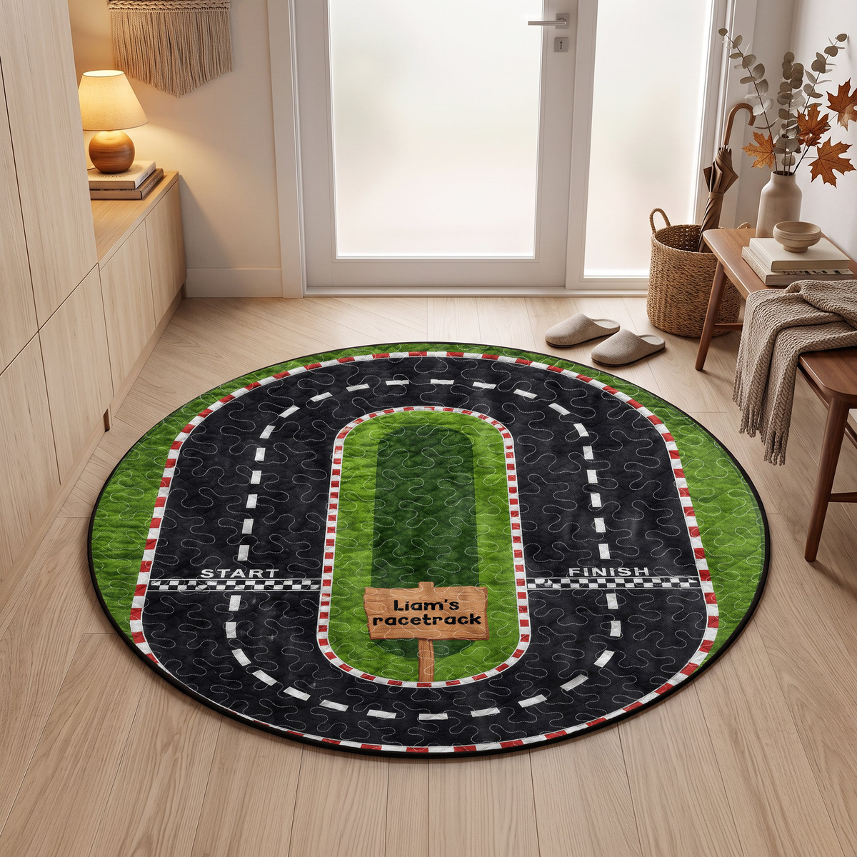 Car Racing Game Nursery Street For Kids - Personalized Quilted Mat