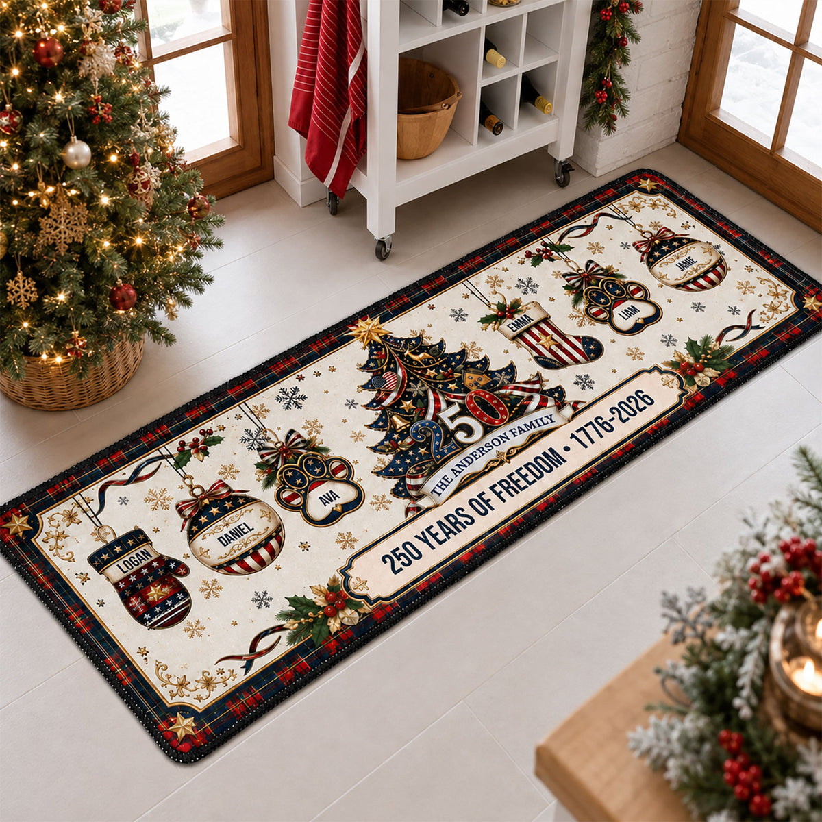 Christmas 250 Years Of Freedom - Custom Family Name - Personalized Runner Rug