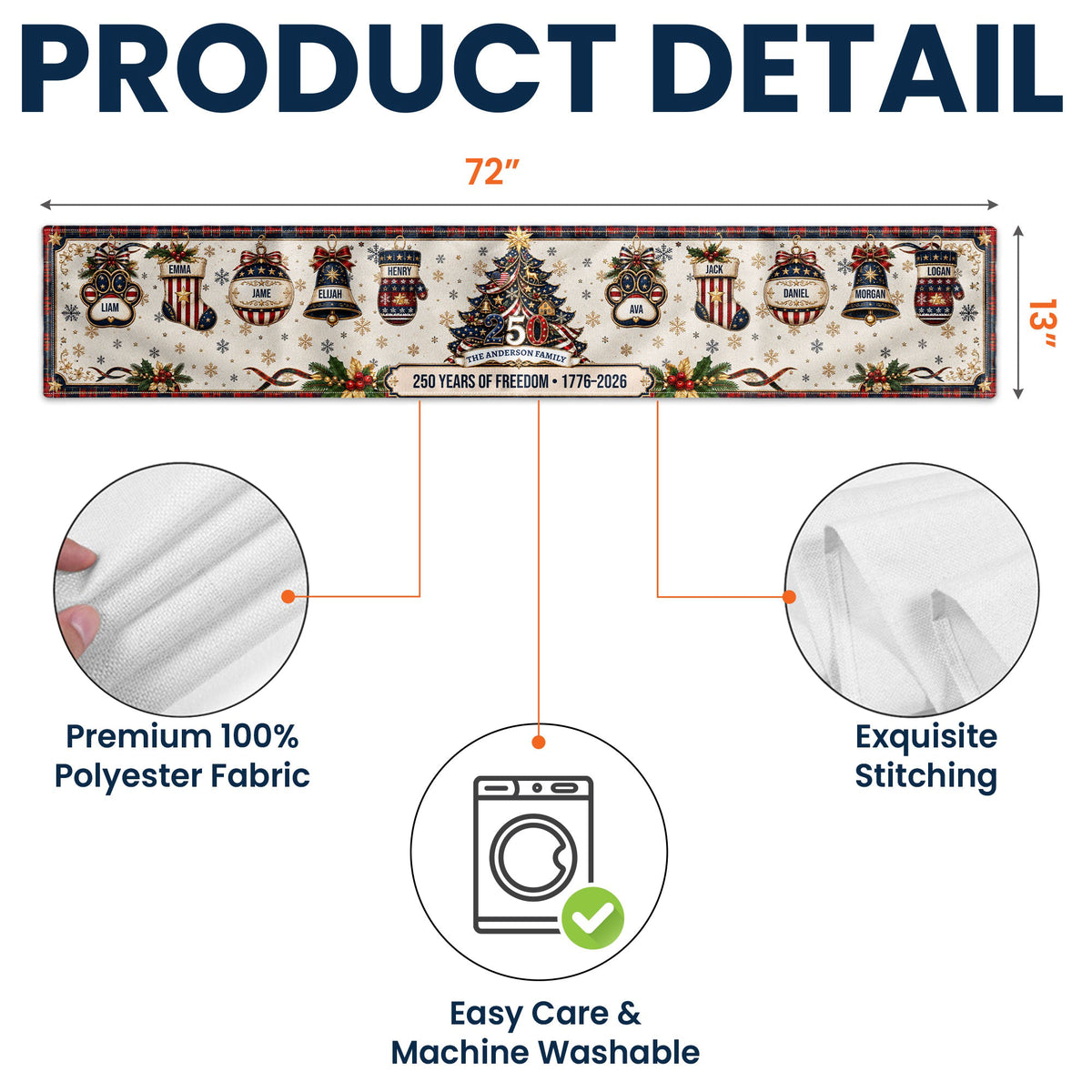 Christmas 250 Years Of Freedom - Custom Family Name - Personalized Table Runner