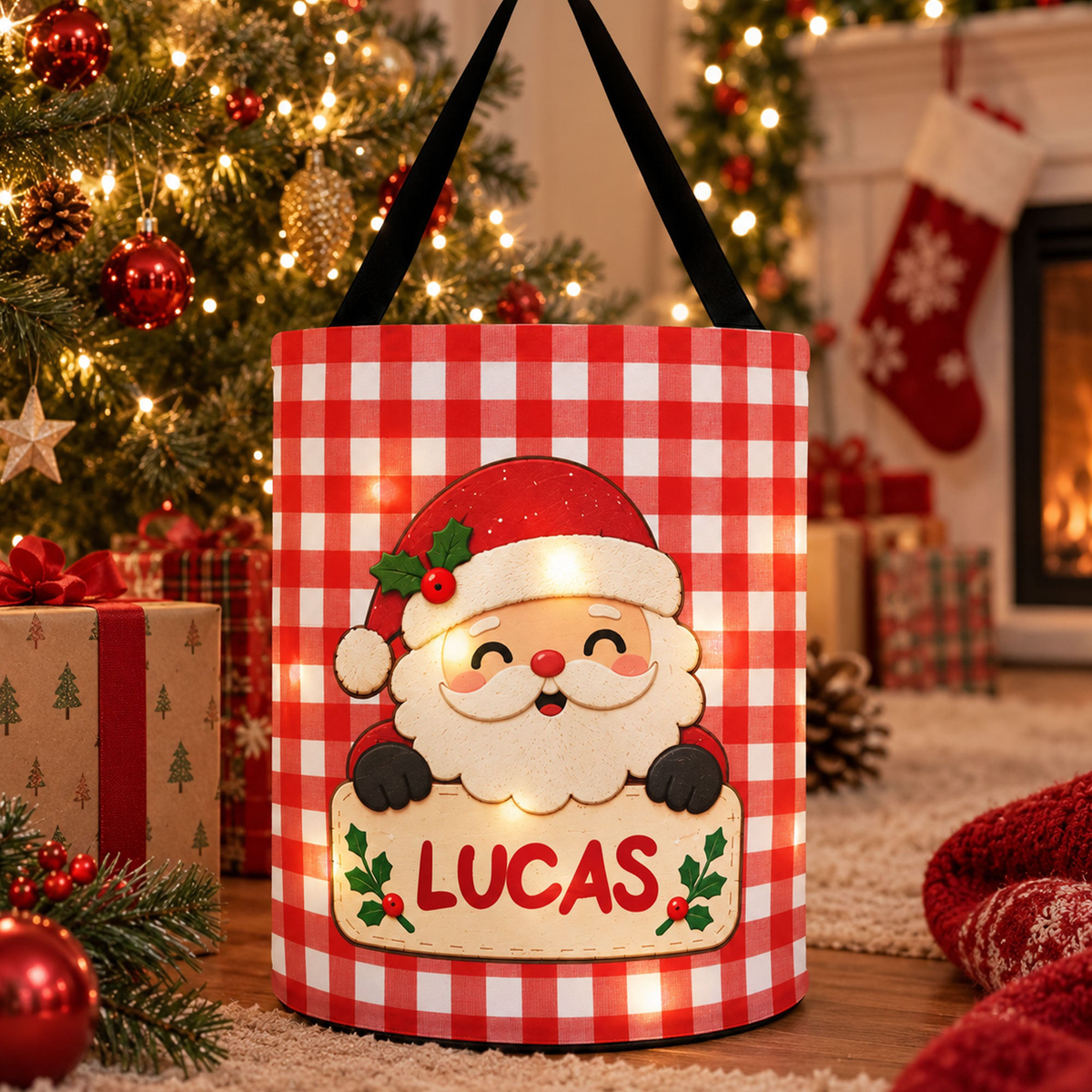 Christmas Character Gingham Pattern Christmas Decoration - Personalized Basket