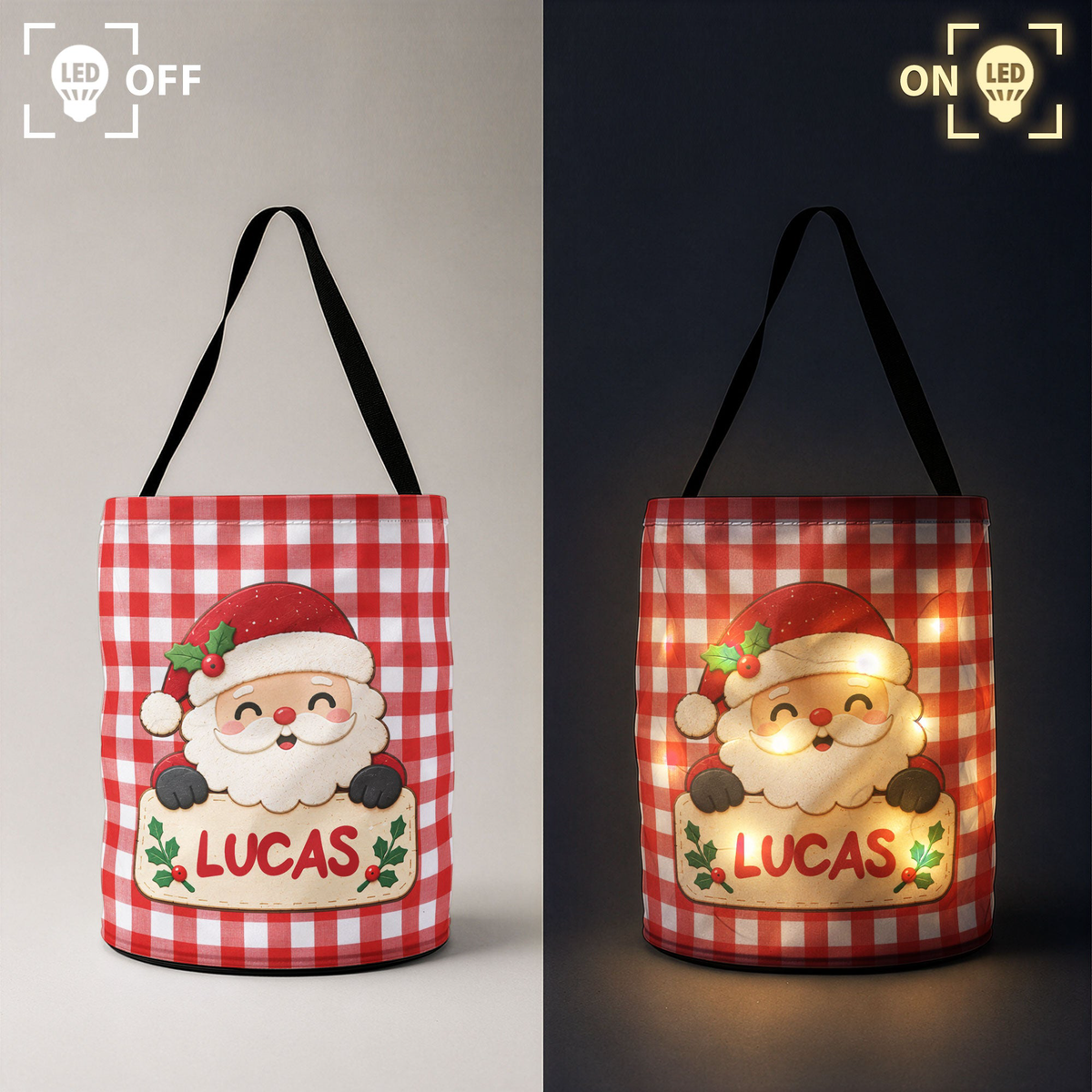 Christmas Character Gingham Pattern Christmas Decoration - Personalized Basket