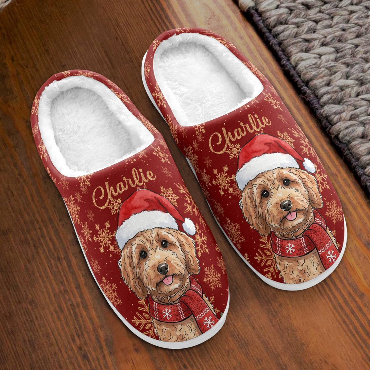 Christmas Custom Pet Portrait Watercolor Art Cozy Holiday Gift - Personalized Slippers