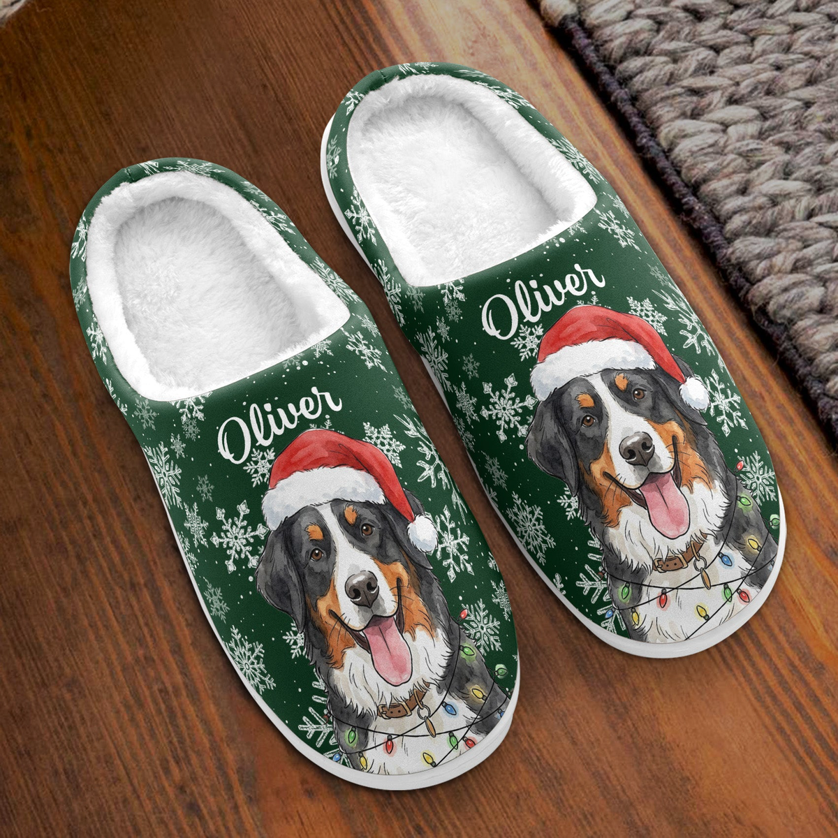 Christmas Custom Pet Portrait Watercolor Art Cozy Holiday Gift - Personalized Slippers