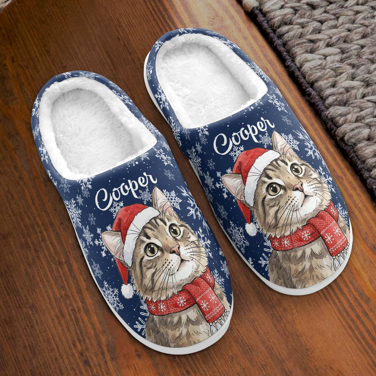 Christmas Custom Pet Portrait Watercolor Art Cozy Holiday Gift - Personalized Slippers
