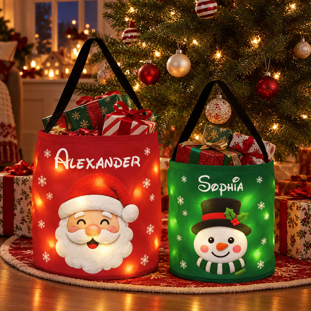 Christmas Gift Bag, Christmas Bag With Name, Holiday Gift Bag, Santa Gift Bag, Family Christmas Sack - Personalized Basket