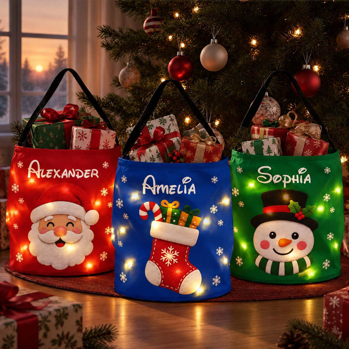 Christmas Gift Bag, Christmas Bag With Name, Holiday Gift Bag, Santa Gift Bag, Family Christmas Sack - Personalized Basket