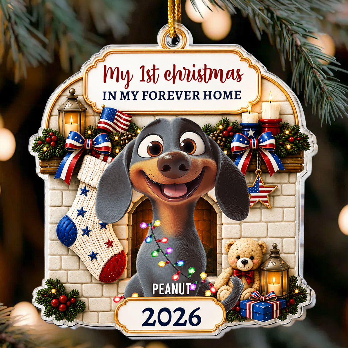 Christmas Gift For Pet Lover First Christmas In Forever Home 2026 American 250Th Anniversary - Personalized Ornament