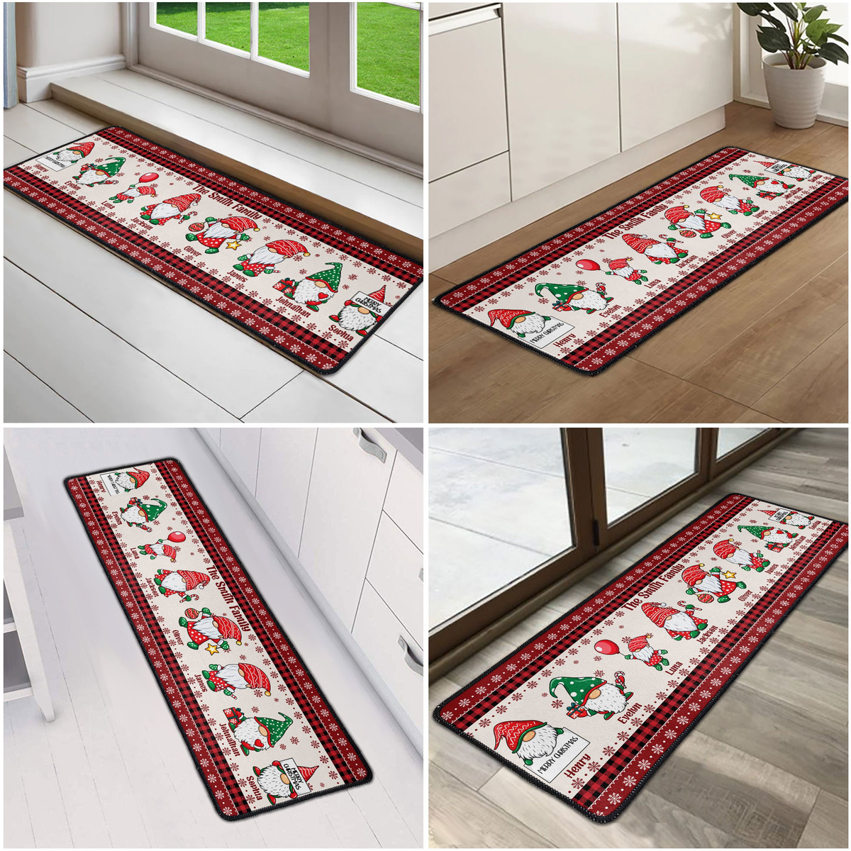 Christmas Gnomes Custom Family Name - Personalized Runner Rug