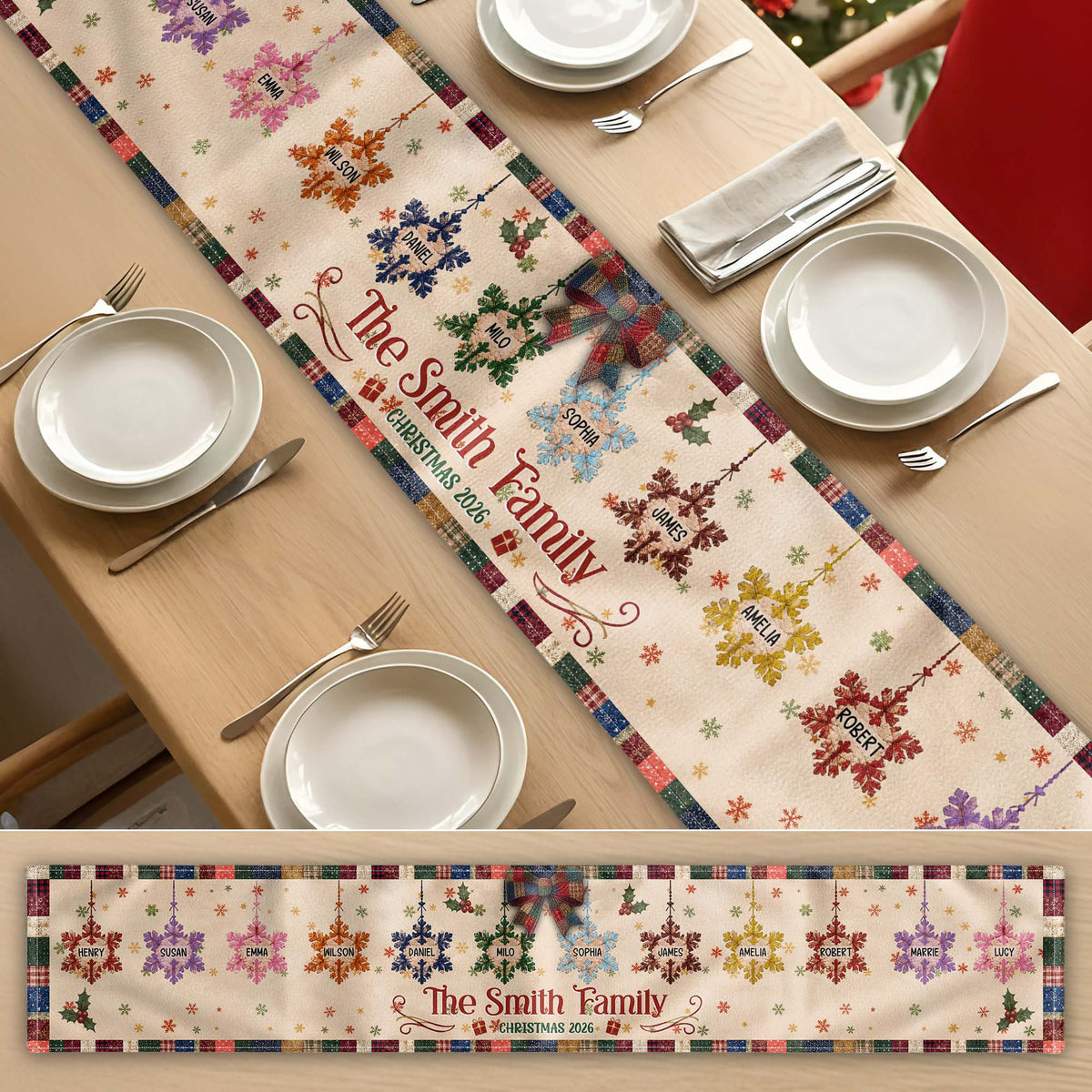 christmas-together-custom-family-name-snowflake-patchwork-effect-mantel-scarf-fireplace-scarf-personalized-table-runner-5
