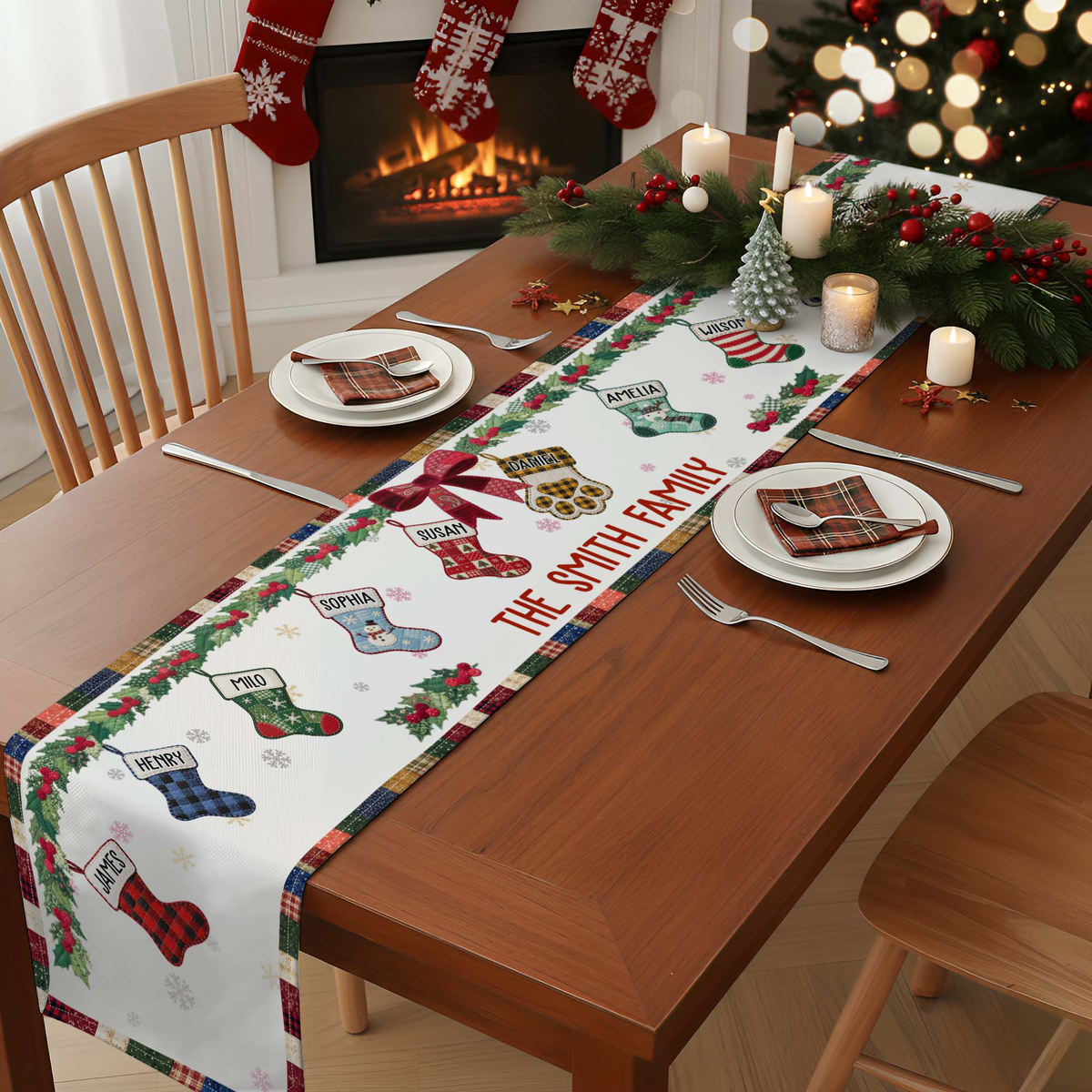 Christmas Together Patchwork Print Stocking - Personalized Table Runner