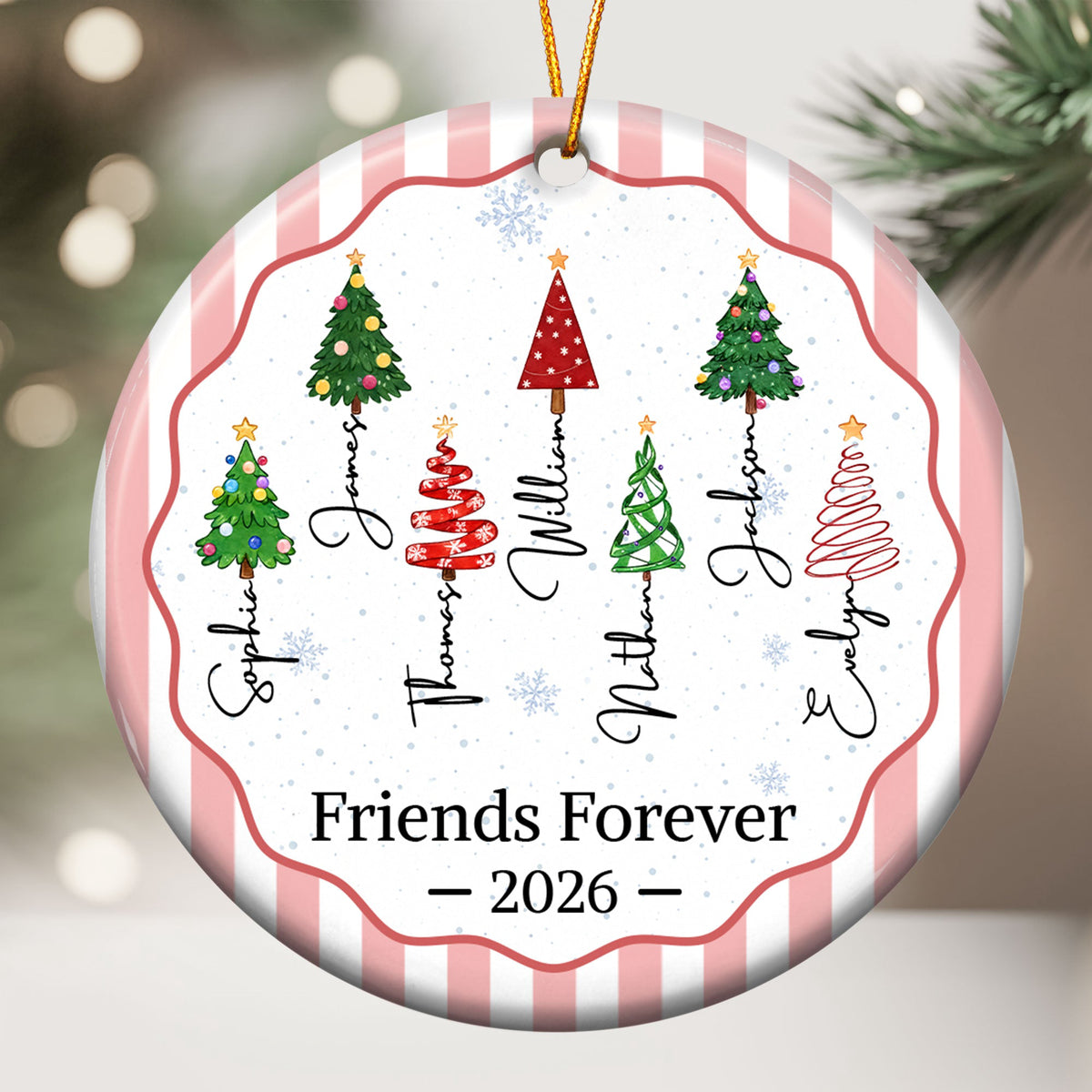 Christmas Tree Ornament Friends Forever Striped Patterns - Personalized Ornament