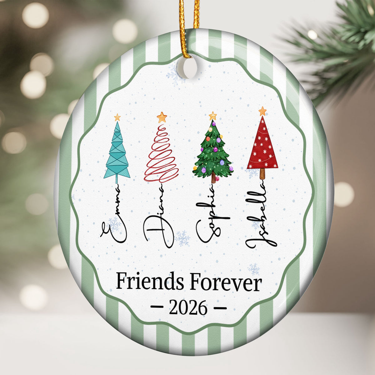 Christmas Tree Ornament Friends Forever Striped Patterns - Personalized Ornament