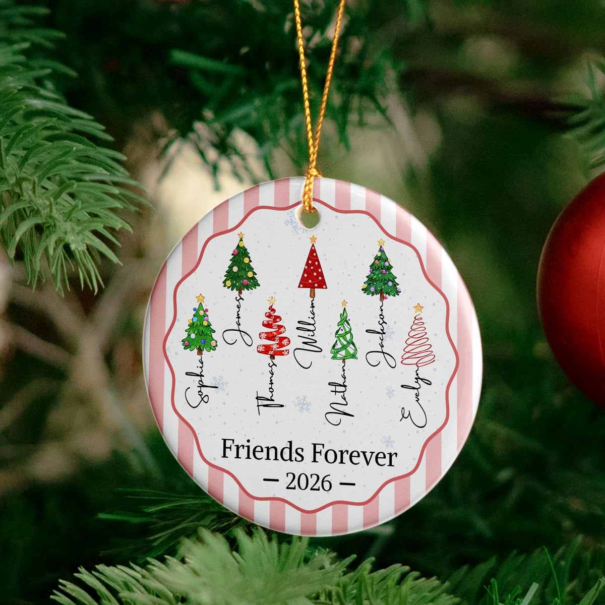 Christmas Tree Ornament Friends Forever Striped Patterns - Personalized Ornament