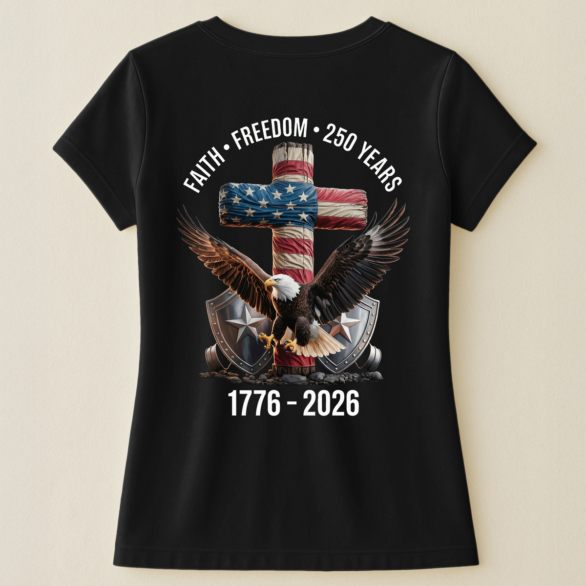 Faith Freedom 250 Years Eagle & Cross - Back Printed Shirt