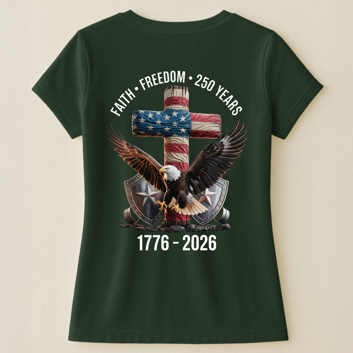 Faith Freedom 250 Years Eagle & Cross - Back Printed Shirt